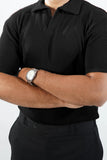 WAFFLE KNITTED POLO - BLACK
