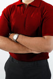 WAFFLE KNITTED POLO - MAROON
