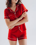 BUTTON DOWN SILK WITH SHORT - RED